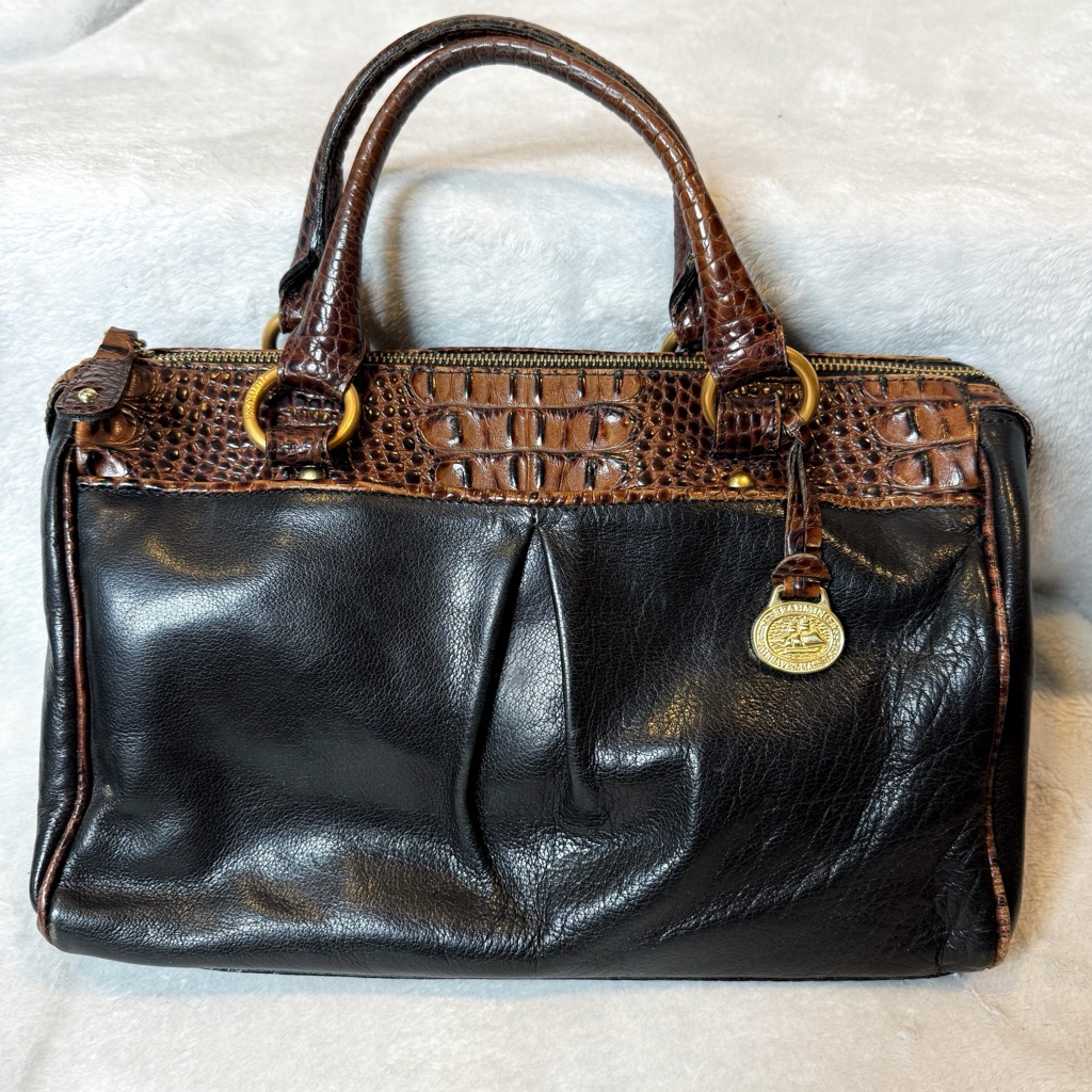 Brahmin Vintage Tuscan Crocodile Black Brown Leather Bag Purse